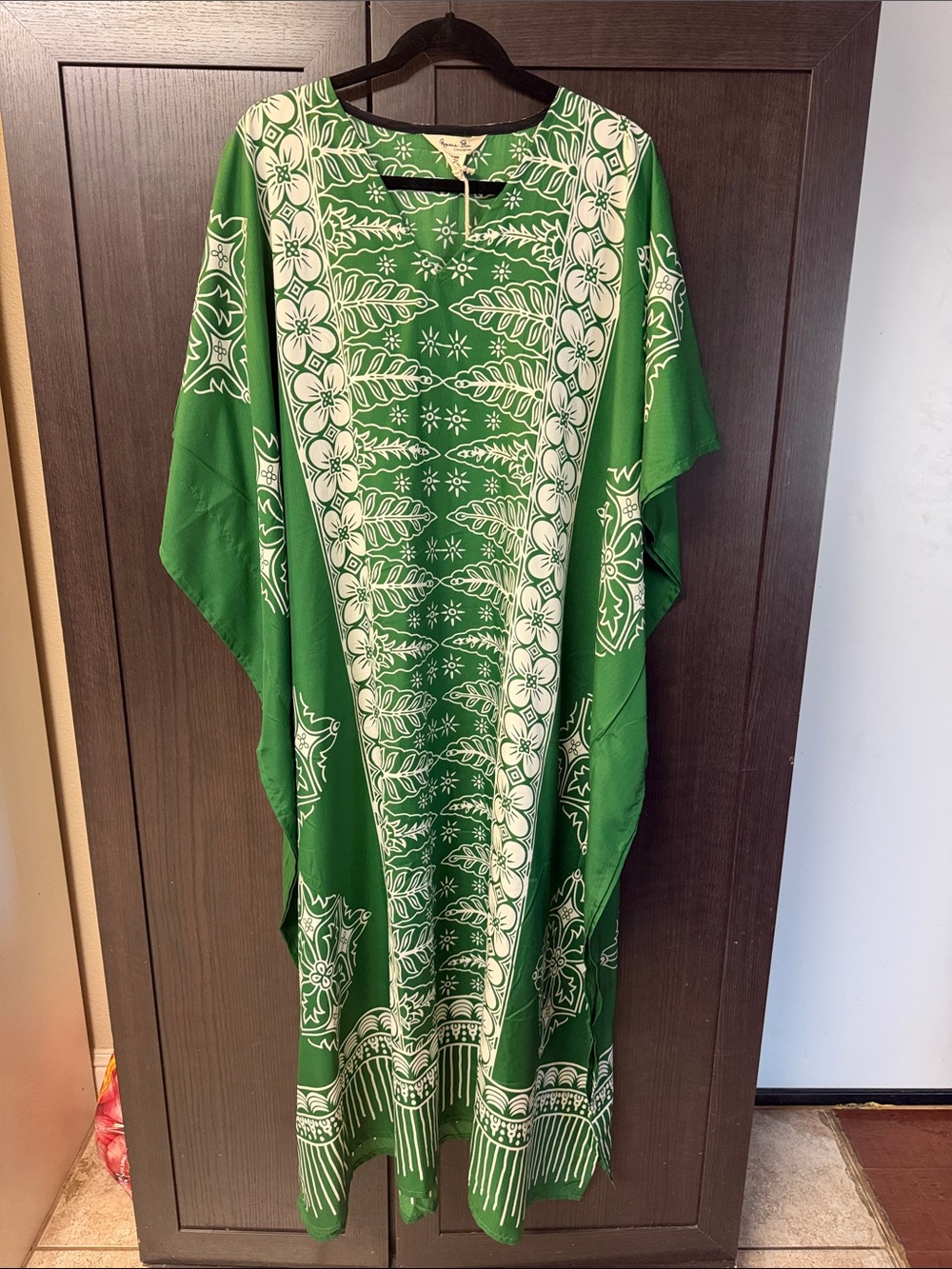 Gypsy Blu Green Floral Print Maxi Kaftan Dress